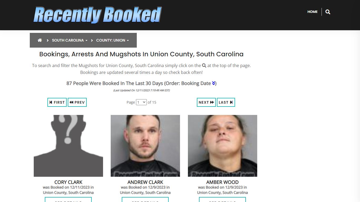 Bookings, Arrests and Mugshots in Union County, South Carolina